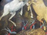 a picture of a painting of a horse and a bird