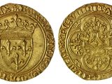 une pièce d'or avec une couronne au recto et un bouclier au verso