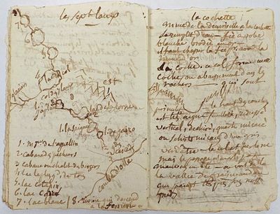 an old book with writing on it sitting on top of a table