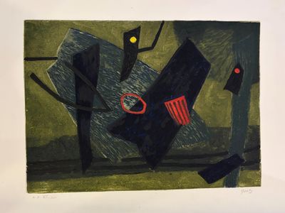 une image représentant un tableau où l'on voit un chat noir sur fond vert
