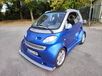 une petite voiture bleue garée sur le parking