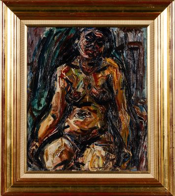 an oil painting of a woman sitting in a chair holding a baby