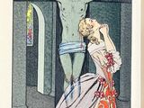 a drawing of a man on the cross with a woman on the ground