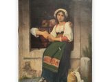 un tableau représentant une femme assise sur un rebord, en train de lire un livre