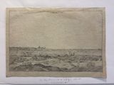 dessin représentant une vue de la ville depuis les berges d'un fleuve