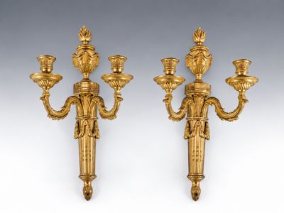 une paire d'appliques murales en bronze doré sur fond blanc