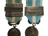 two medals are shown on a white background with a blue and white ribbon