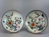 pair of chinese famille plates with birds and flowers