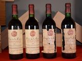 three bottles of wine sit on a red table cloth next to a wooden box