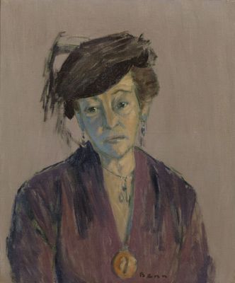 une image représentant un tableau où l'on voit une femme vêtue d'une robe violette et portant un chapeau