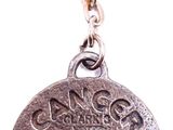 silver key chain with a key ring and a keychair with a dog on it
