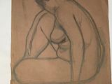 drawing of a nude woman sitting on a brown piece of paper