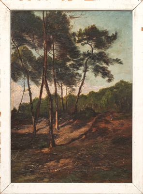 une photo d'un tableau représentant des arbres dans les bois