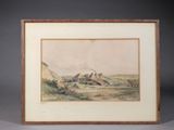 une image représentant un tableau représentant un paysage, dans un cadre en bois
