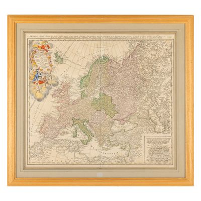an old map of europe in a wooden frame