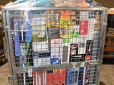 a metal cart with a lot of books in it
