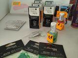 many different items on the table with labels on them