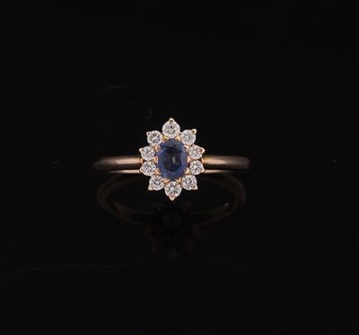 Bague marguerite en or jaune 18k 750 millièmes ornée de pierres précieuses