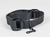 a close up of a black belt on a white background