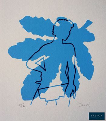 tableau représentant un homme tenant un couteau dans sa main droite