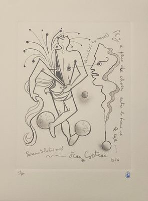 drawing of a man in a suit and tie holding a vase of flowers