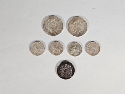 Lot en argent : deux pièces de 50 francs à l'Hercule, quatre…
