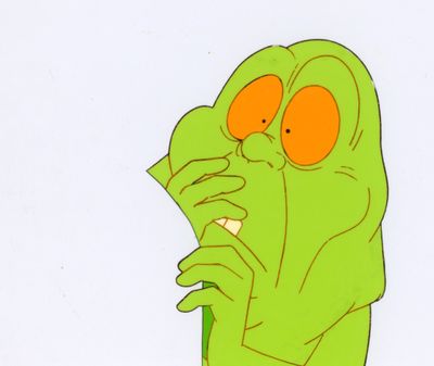 an image of a cartoon character with a green face and orange eyes
