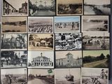 several old black and white photos of a bunch of old buildings