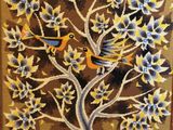 a picture of a painting of a tree with birds on it