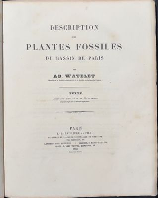 the front cover of a book with the title description of plants and fossils in paris