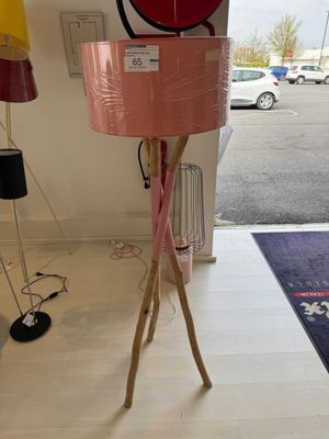 Lampe RANGUIN Pied bois Abat-jour rose