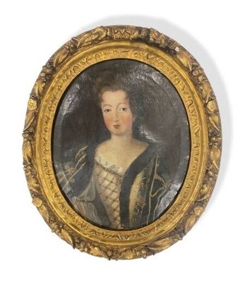 portrait d'une dame en robe bleue dans un cadre doré