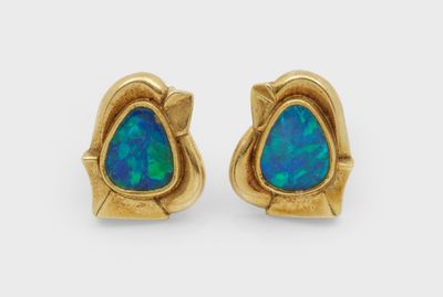 une image représentant une paire de boucles d'oreilles « oplite » sur fond blanc