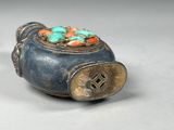 pair of chinese silver and enamel snuffs with turquoise, orange, and green flowers