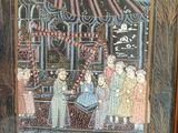 framed picture of a group of people standing in front of a carousel