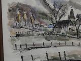 a picture of a watercolor painting of a village