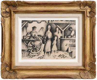une image représentant un dessin d'une femme et d'un homme dans une cuisine