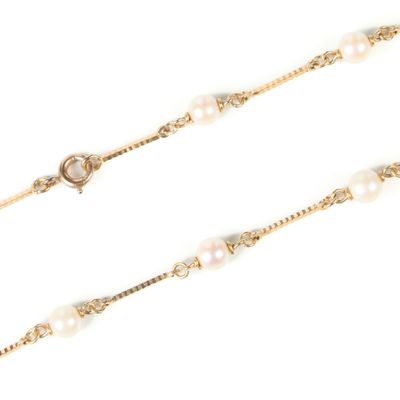 Collier en or, maillons bâtonnets alternés de perles de cult… - Photo 1