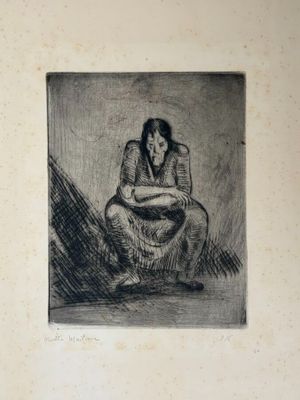 an image of a drawing of a woman sitting on a chair