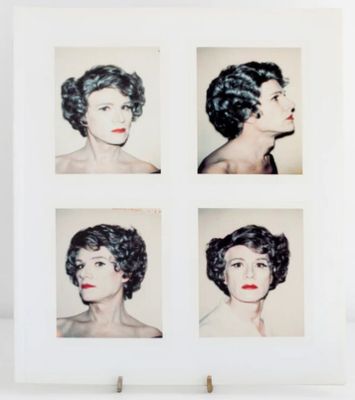 four black and white photographs of a woman ' s face with red lipstick