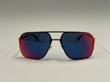 a close up of a pair of sunglasses on a white surface