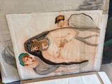 a picture of a painting of a man and a woman on a bed