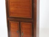 an image of a wooden cabinet with two drawers and a marble top