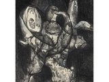 an image of a black and white drawing of a man holding a tennis racquet