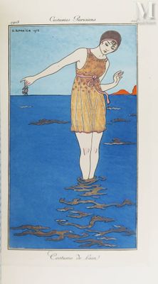 dessin représentant une femme en robe jaune debout dans l'eau