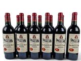 six bottles of red wine are lined up in a row