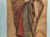 drawing of a chair with a red, green, yellow, and blue blanket