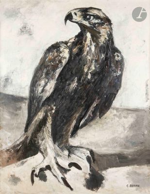 une peinture à l'huile représentant un oiseau perché sur une branche d'arbre