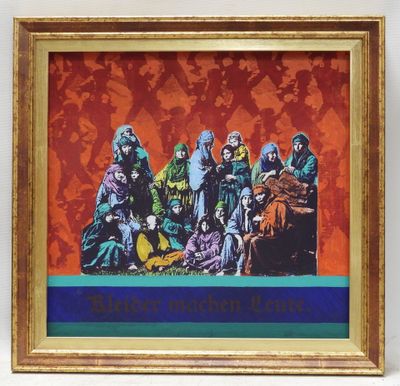 an image of a painting of a group of people sitting on a bench