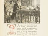 a drawing of a man sitting at a desk in a library